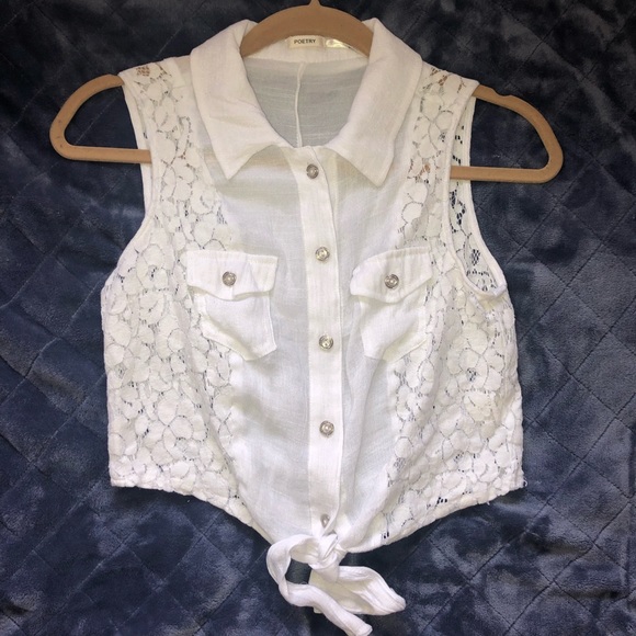 White Button-Up Top/Crop Lace  MEDIUM - Picture 1 of 4
